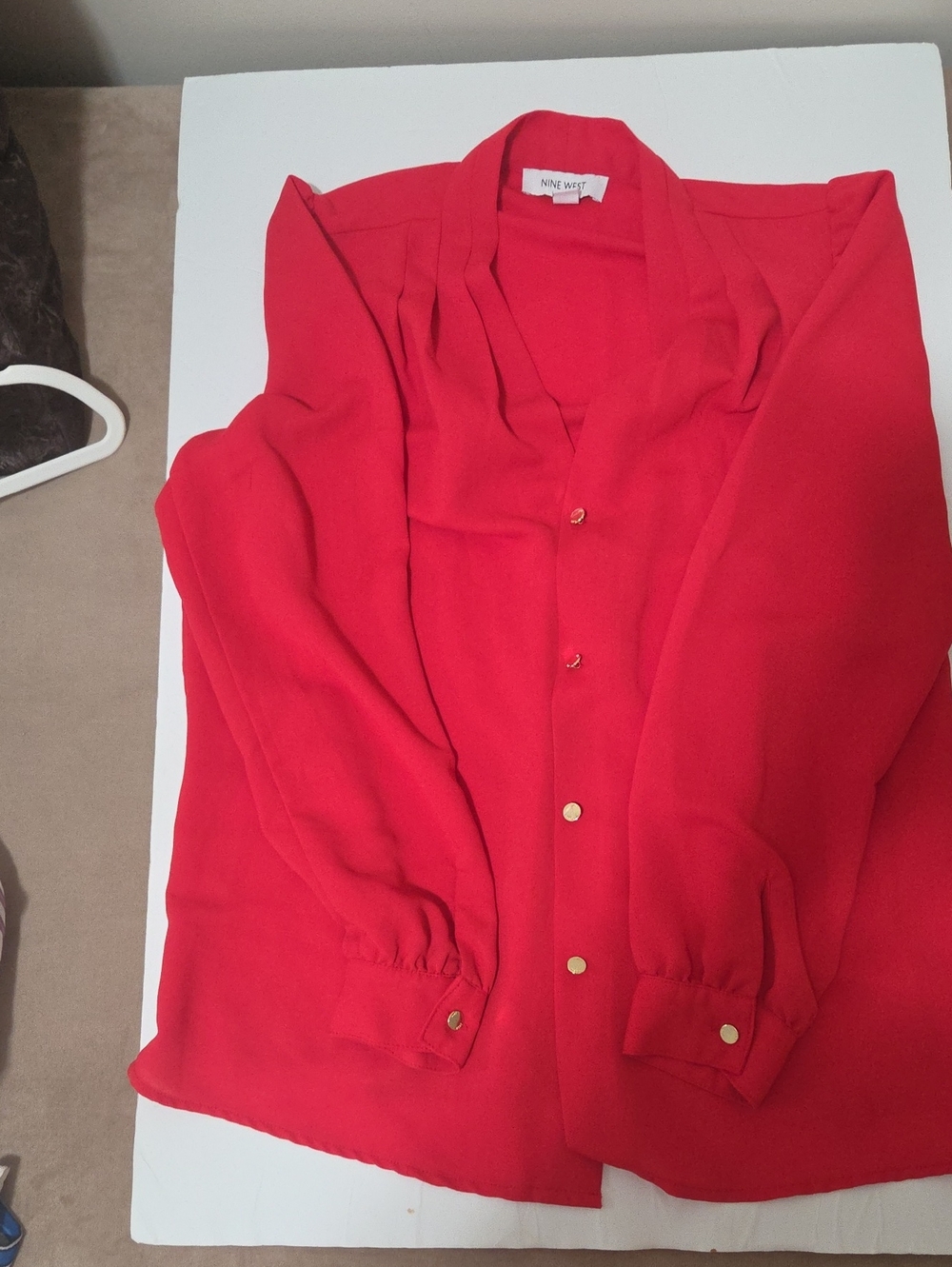 Nine West Red Long-Sleeve Button Blouse with Gold-Tone Buttons